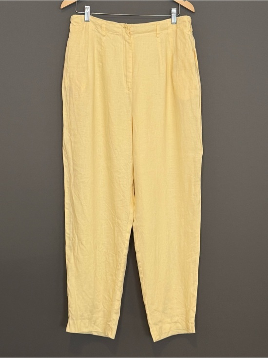 JSong Pants - vtg 90s JSong Collection Butter Yellow Linen Tapered Ankle Pants 14 Minimalist